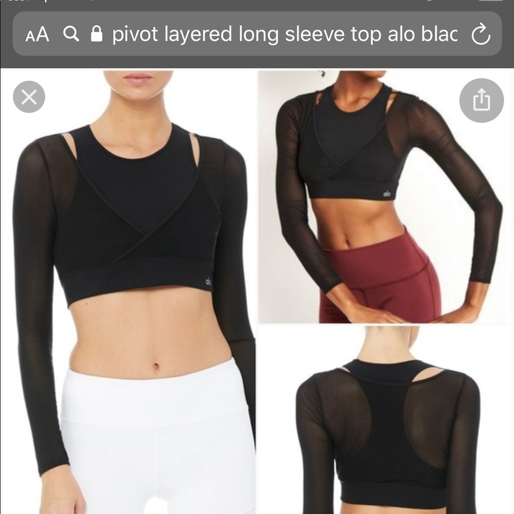 Alo pivot long sleeve black mesh workout top